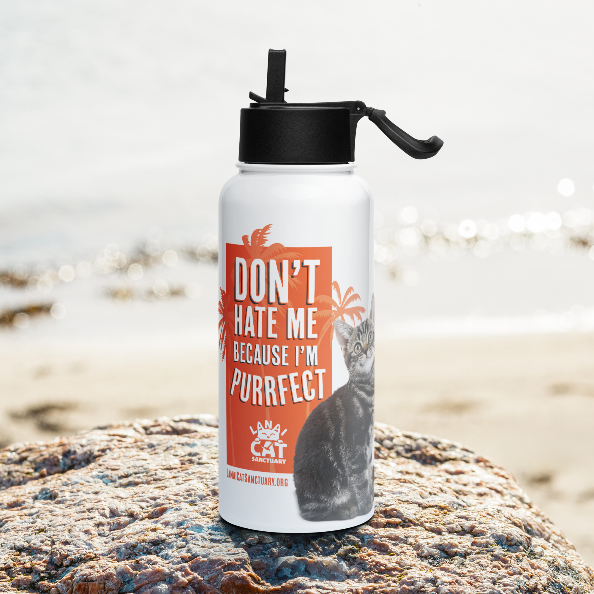 Don't hate me because I'm purrfect Water Bottle with straw