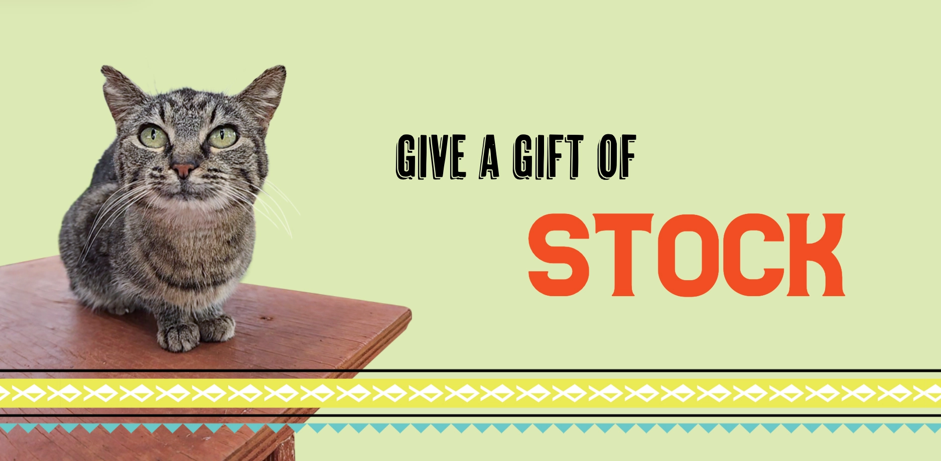 Banner with cat and "Give a Gif of Stock"